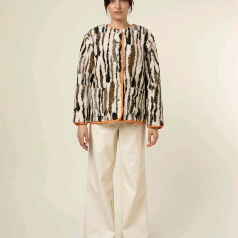 FRNCH Paris Faux Shearling Fleece Coat Women’s XS Animal Print Tiger Stripe